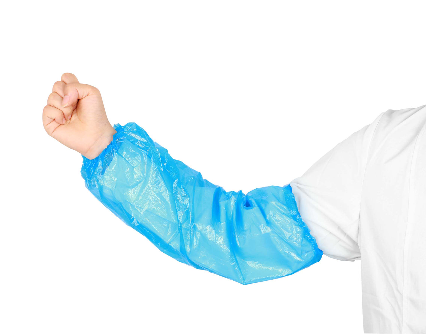Sleeves, PE, Blue, 18", 15gsm, Handmade, Elastic On Both Ends, 100ea/bg, 20bg/cs; 2000ea/cs