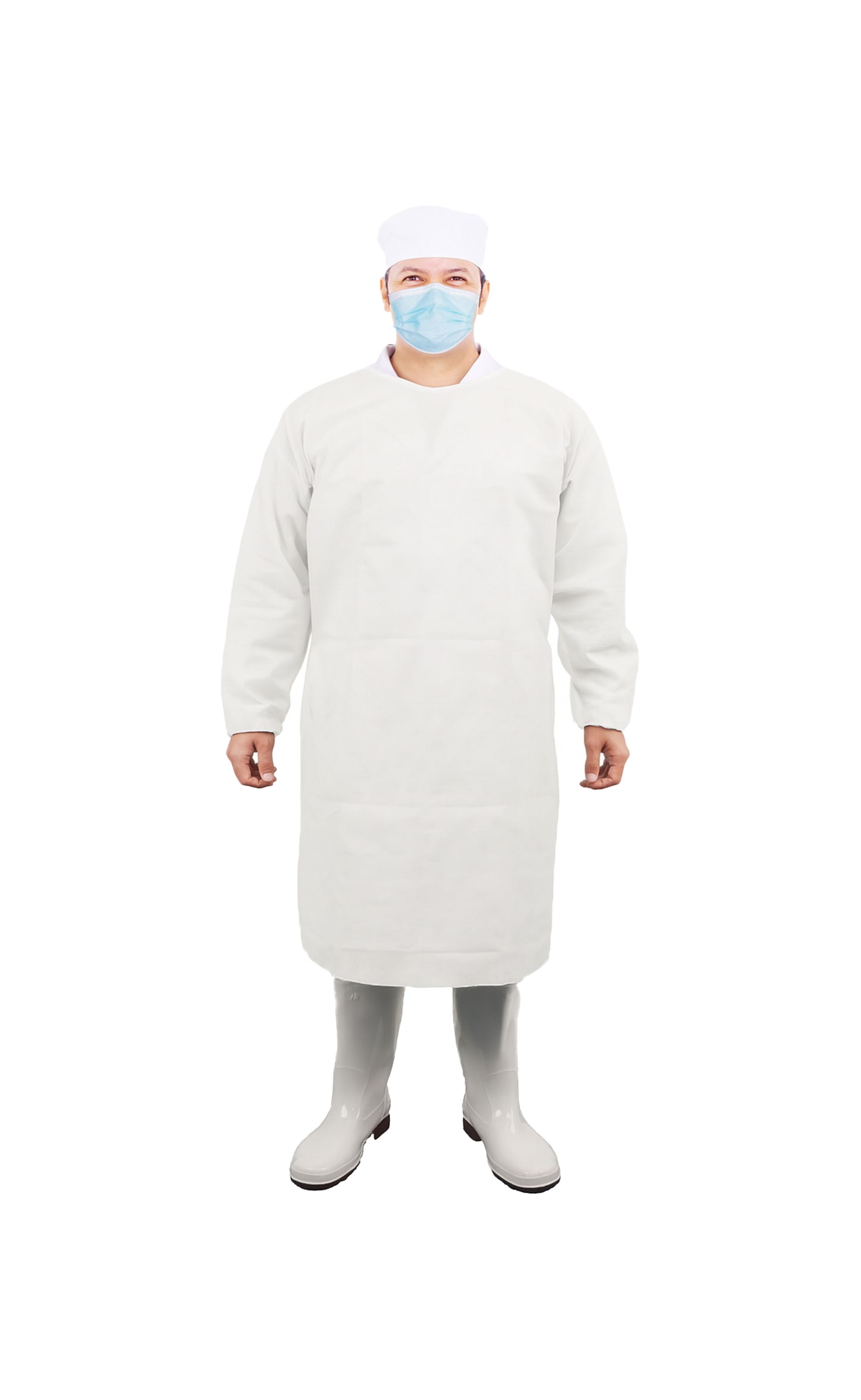 Gown, SBPP, White, 55'', Elastic Wrists, Neck And Waist Ties, 1ea/pk, 10pk/bg, 10bg/cs; 100ea/cs