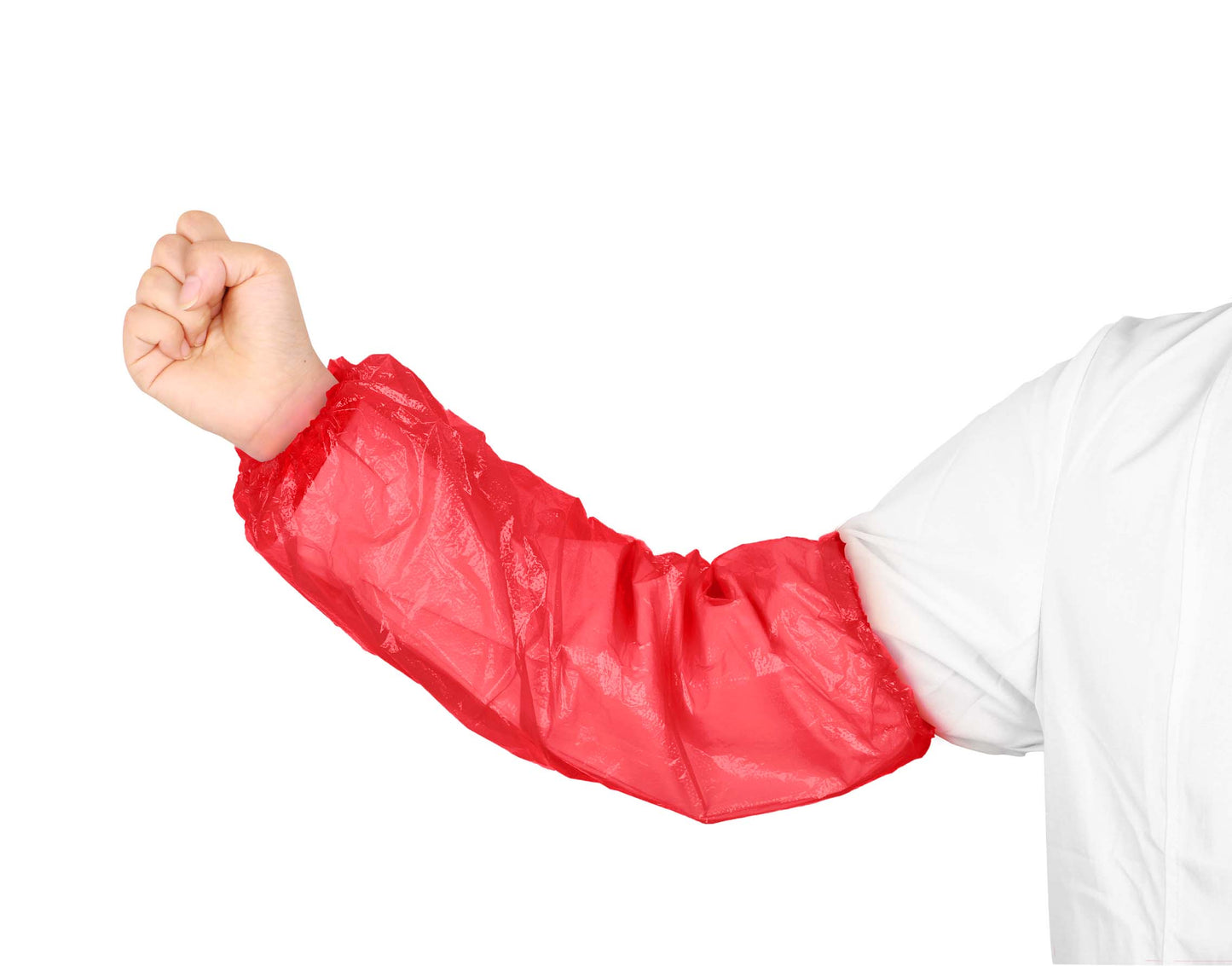 Sleeves, PE, Red, 18", 15gsm, Handmade, Elastic On Both Ends, 100ea/bg, 20bg/cs; 2000ea/cs