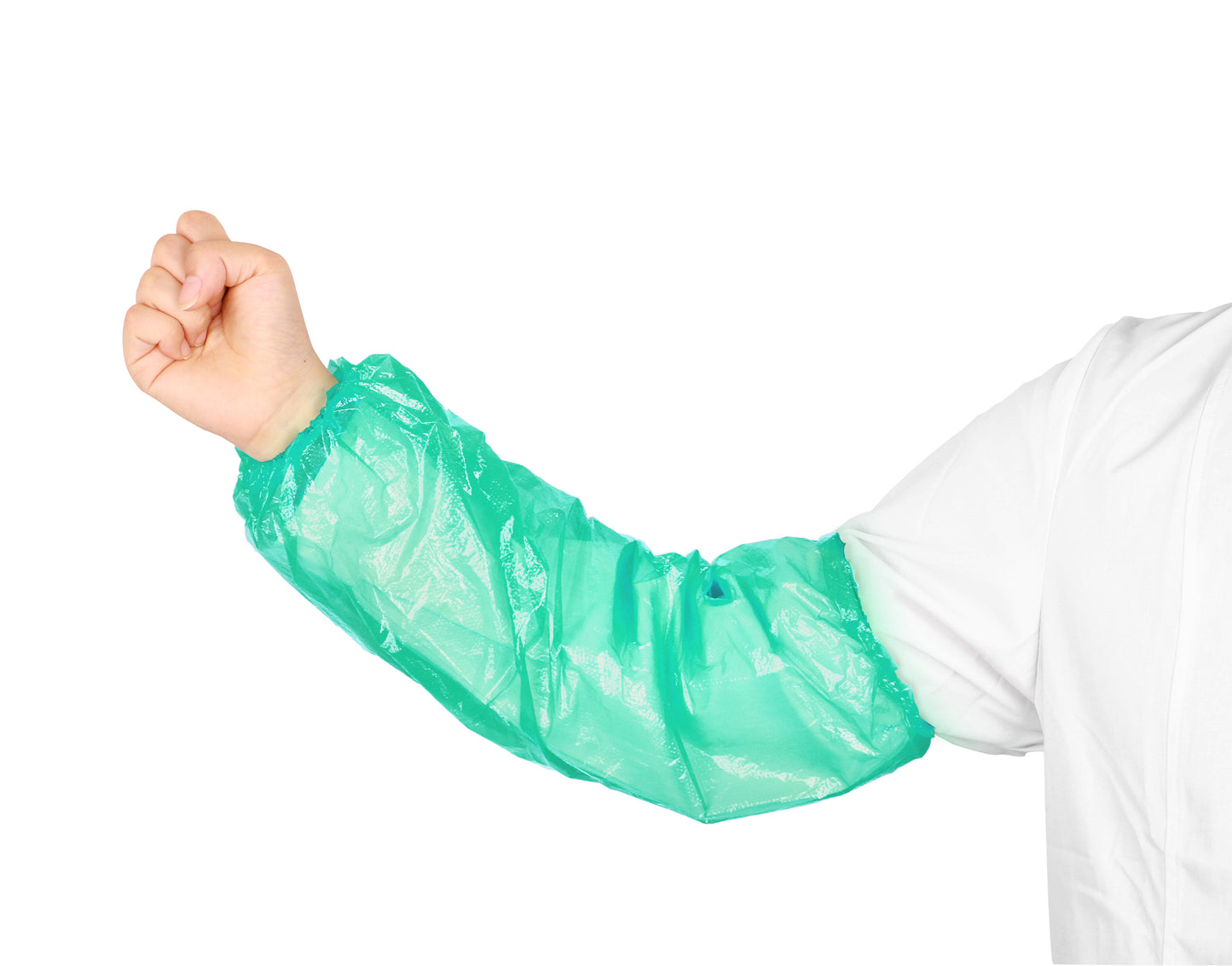 Sleeves, PE, Green, 18", 15gsm,Machinemade, Elastic On Both Ends, 100ea/bg, 20bg/cs; 2000ea/cs