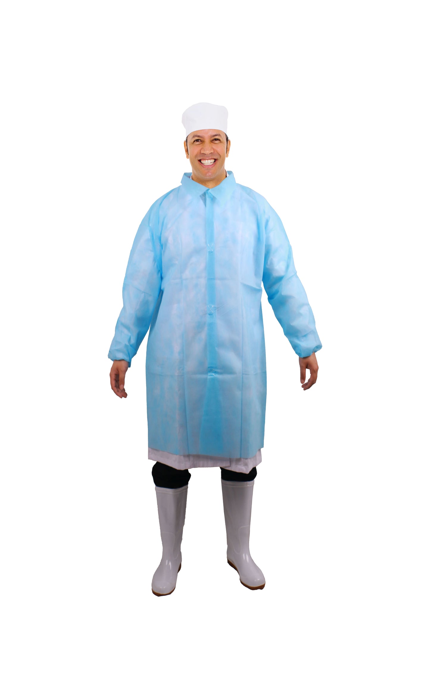 Lab Coat, SBPP, Blue, 3XL, 35gsm, Elastic Cuff, Velcro, No Pockets, 10ea/bg, 3bg/cs; 30ea/cs