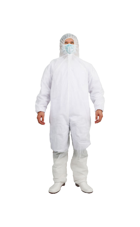 Coverall, PP, White, 5XL, 25gsm, Elastic Ankles and Wrists, 25ea/bg, 1bg/cs; 25ea/cs