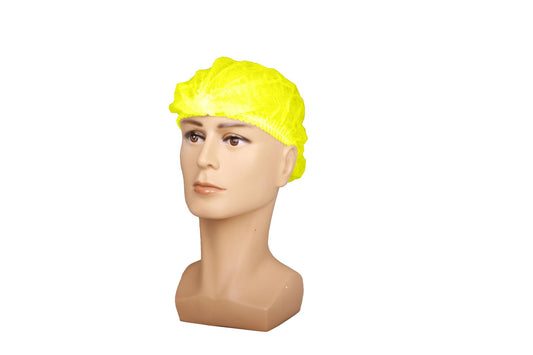 Pleated Bouffant, SBPP, Yellow, Elastic Single Strap, 24", 100ea/bg, 10bg/cs; 1000ea/cs