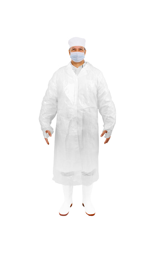 Gown, PE, White, 55'', Thumb Loops, Long Tie, 1ea/pk,10pk/bg, 10bg/cs; 100ea/cs