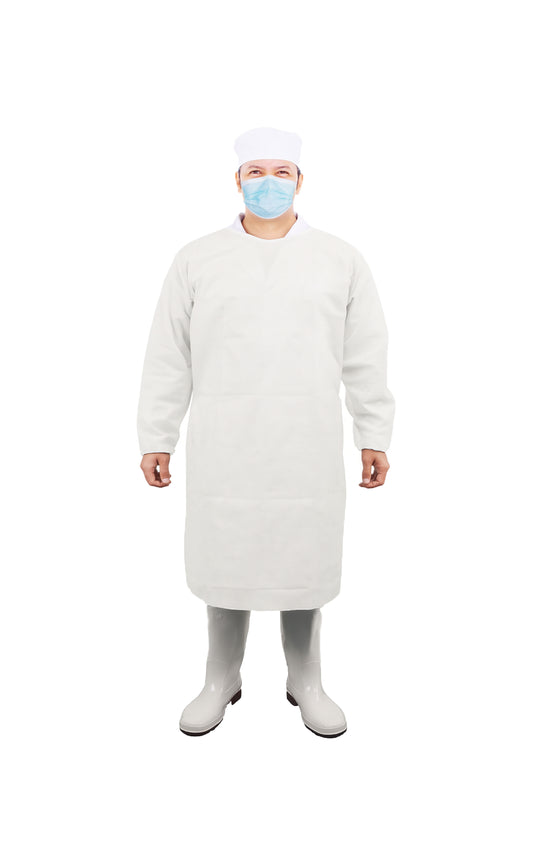 Gown, SBPP,  White, 55'', Elastic Wrists,  Neck And Waist Ties, 1ea/pk, 10pk/bg, 10bg/cs; 100ea/cs