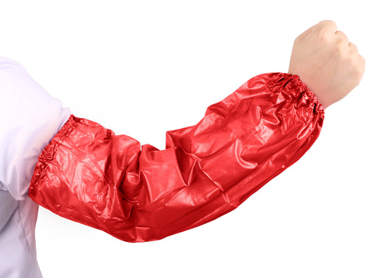 Sleeves, PVC, Red, 18", 8mil, Elastic On Both Ends, 24ea/bg, 12bg/cs; 288ea/cs