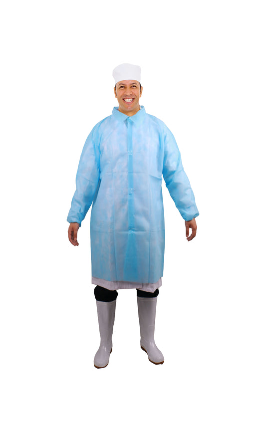 Lab Coat, SBPP, Blue, 4XL, 35gsm, Elastic Cuff, Velcro, No Pockets, 10ea/bg, 3bg/cs; 30ea/cs