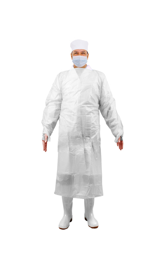 Gown, CPE ,White, 55", Thumb Loop, Solid Back, 1ea/pk,10pk/bg, 10bg/cs; 100ea/cs